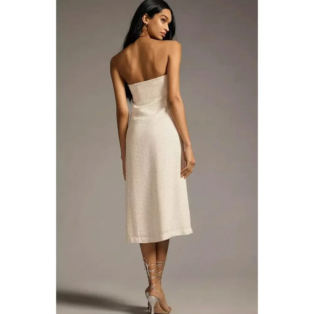 NWT Anthro Forever That Girl Strapless Slim Cream White Midi Dress Sequin Column - Picture 2 of 15